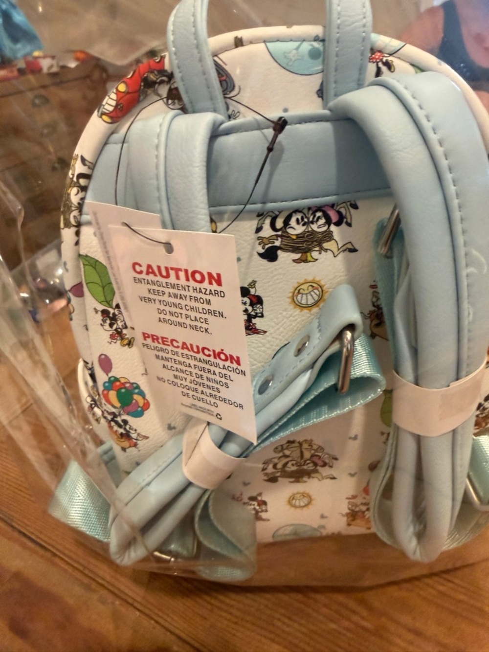 Loungefly White Mickey & Friends Mini Backpack with Light Blue Trim - Picture 2 of 2
